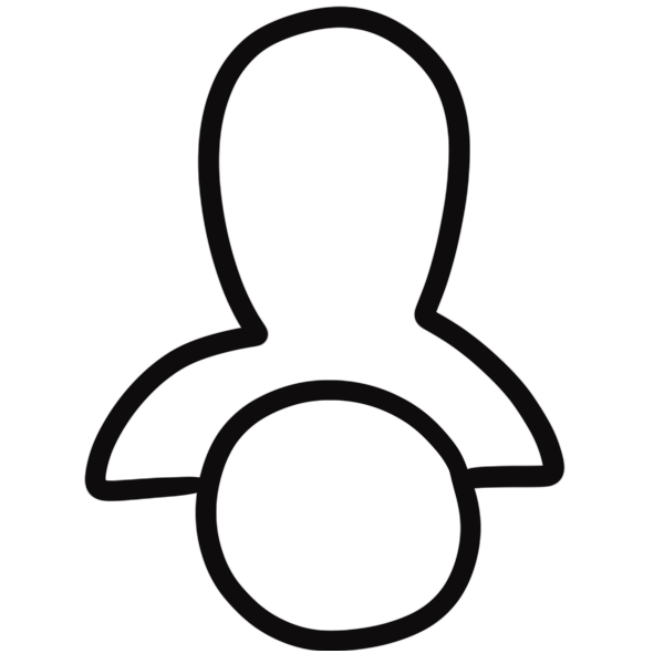 line art of head and shoulders shape with large circle over chest.